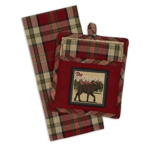dii kitchen textile collection, potholder & dishtowel gift set, moose trail, 2 piece