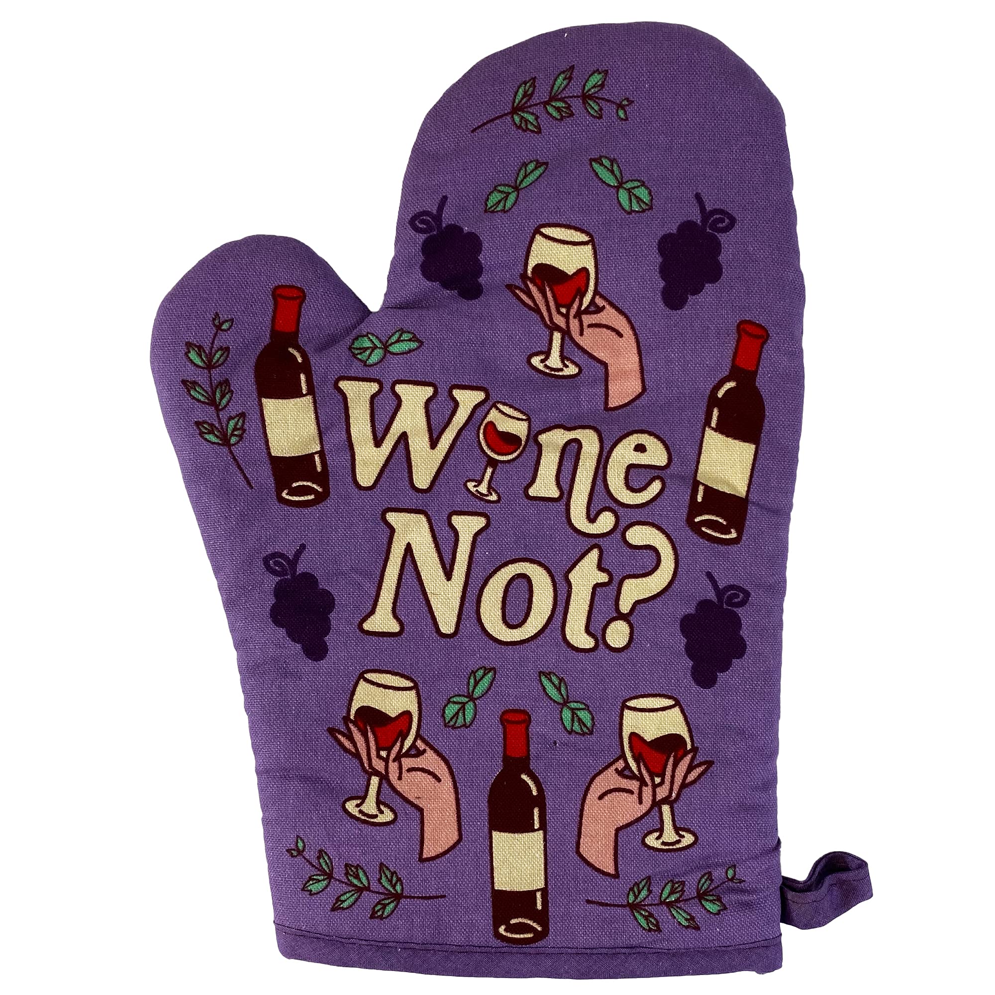 Wine Not Oven Mitt Funny Vino Wine Lover Drinking Why Not Kitchen Glove Funny Graphic Kitchenwear Funny Wine Novelty Cookware Purple Oven Mitt