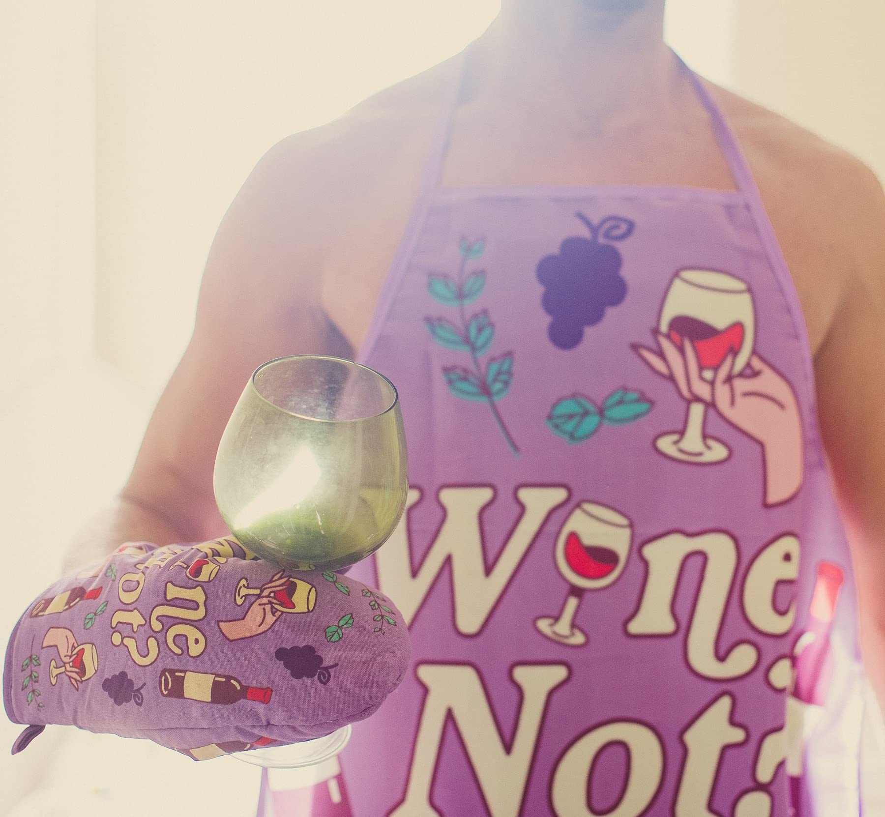 Wine Not Oven Mitt Funny Vino Wine Lover Drinking Why Not Kitchen Glove Funny Graphic Kitchenwear Funny Wine Novelty Cookware Purple Oven Mitt