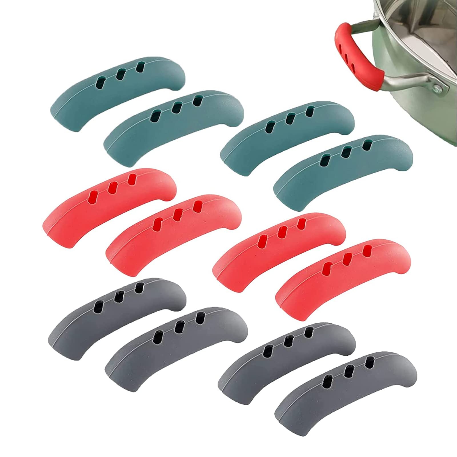 Silicone Anti-Scald Pot Handle Cover, Anti- Scald Assist Handle Holder, Silicone Assist Handle Holder, Kitchen Accessories for Cooking Baking (6 pairs)