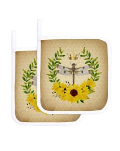 pot holder set of 2 dragonfly and crown sunflower wreath potholder heat proof non-slip pot holders,yellow honeycomb hot pads potholders for kitchen cooking baking bbq