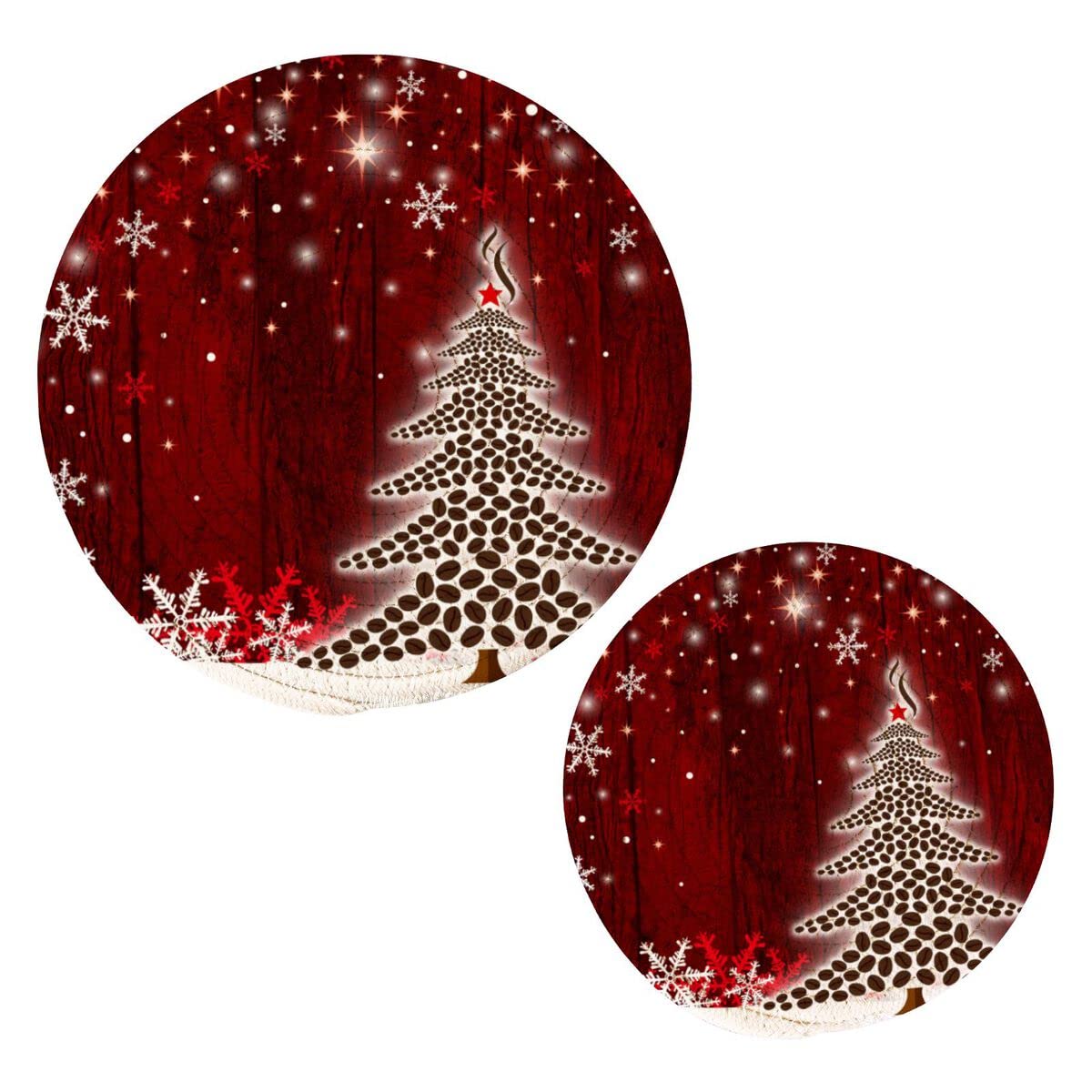 Kigai Christmas Tree Pot Holder Set of 2, Heat Resistant Round Cotton Hot Pads Table Mats Trivets for Hot Dishes/Pot/Bowl/Teapot/Hot Pot Holders, 7 Inch + 9 Inch