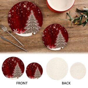 Kigai Christmas Tree Pot Holder Set of 2, Heat Resistant Round Cotton Hot Pads Table Mats Trivets for Hot Dishes/Pot/Bowl/Teapot/Hot Pot Holders, 7 Inch + 9 Inch