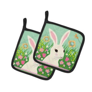 caroline's treasures vha3023pthd easter bunny rabbit pair of pot holders kitchen heat resistant pot holders sets oven hot pads for cooking baking bbq, 7 1/2 x 7 1/2