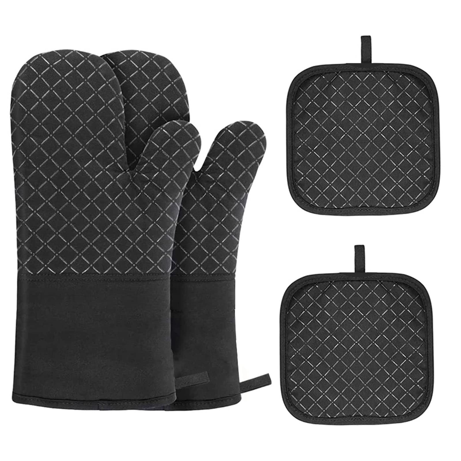 4pcs Oven Mitts and Pot Holders, BetterJonny Extra Long Oven Gloves High Heat Resistant Ovenmitts Potholders with Non-Slip Silicone Surface