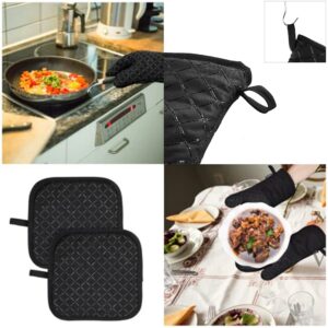 4pcs Oven Mitts and Pot Holders, BetterJonny Extra Long Oven Gloves High Heat Resistant Ovenmitts Potholders with Non-Slip Silicone Surface