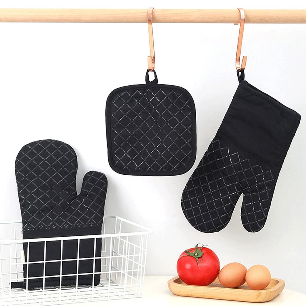 4pcs Oven Mitts and Pot Holders, BetterJonny Extra Long Oven Gloves High Heat Resistant Ovenmitts Potholders with Non-Slip Silicone Surface