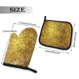 Gold Oven Mitts and Pot Holders Sets Heat Resistant 2 Pcs Kitchen Sets for Kitchen,Cooking,Baking,Grilling,Cooks Gifts