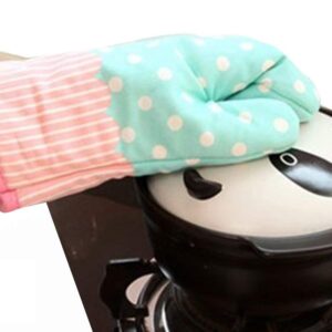 Set of Two Oven Mitts | Heat Resistant Cotton Kitchen Pot Holder [Decorative Kitchen Oven Mitt] Oven Glove | Kitchen Mitts (Oven Mitt with Apron (Dotted Blue))