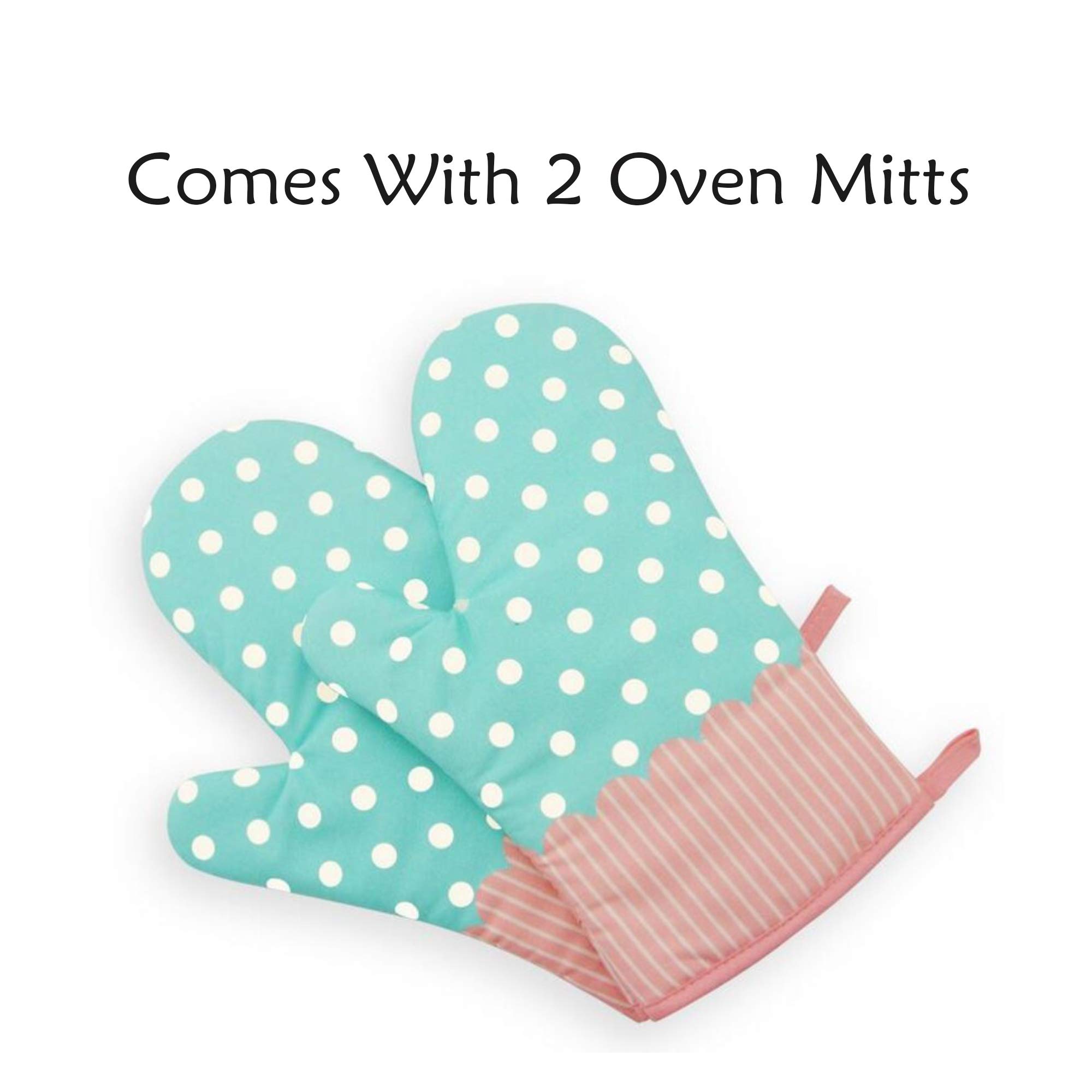 Set of Two Oven Mitts | Heat Resistant Cotton Kitchen Pot Holder [Decorative Kitchen Oven Mitt] Oven Glove | Kitchen Mitts (Oven Mitt with Apron (Dotted Blue))