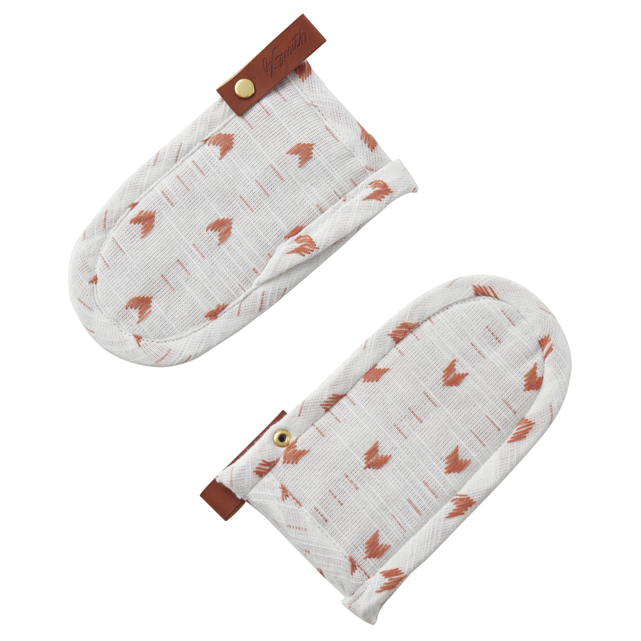 B. Smith 6 Piece Kitchen Set with 1 Half-Apron, 2 Mini Oven Mitts, 1 Pot Mitt, 2 Pot Handle Holders, Terracotta Ivory Ikat Print