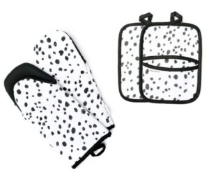 sage+stitch oven mitts and pot holders 4 piece set | heat resistant gloves | accessories for kitchen and baking | dalmatian design