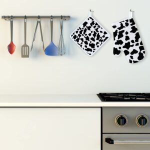 Kitchen Oven Gloves Mats Heat Resistant Potholders Sets 1 Oven Mitts and 1 Cow Pattern Print Pot Holders for Cooking,BBQ,2 Piece