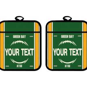 Bleu Reign Oven Mitt and Potholder Set Personalized Custom Name Football Team Green Bay Linen