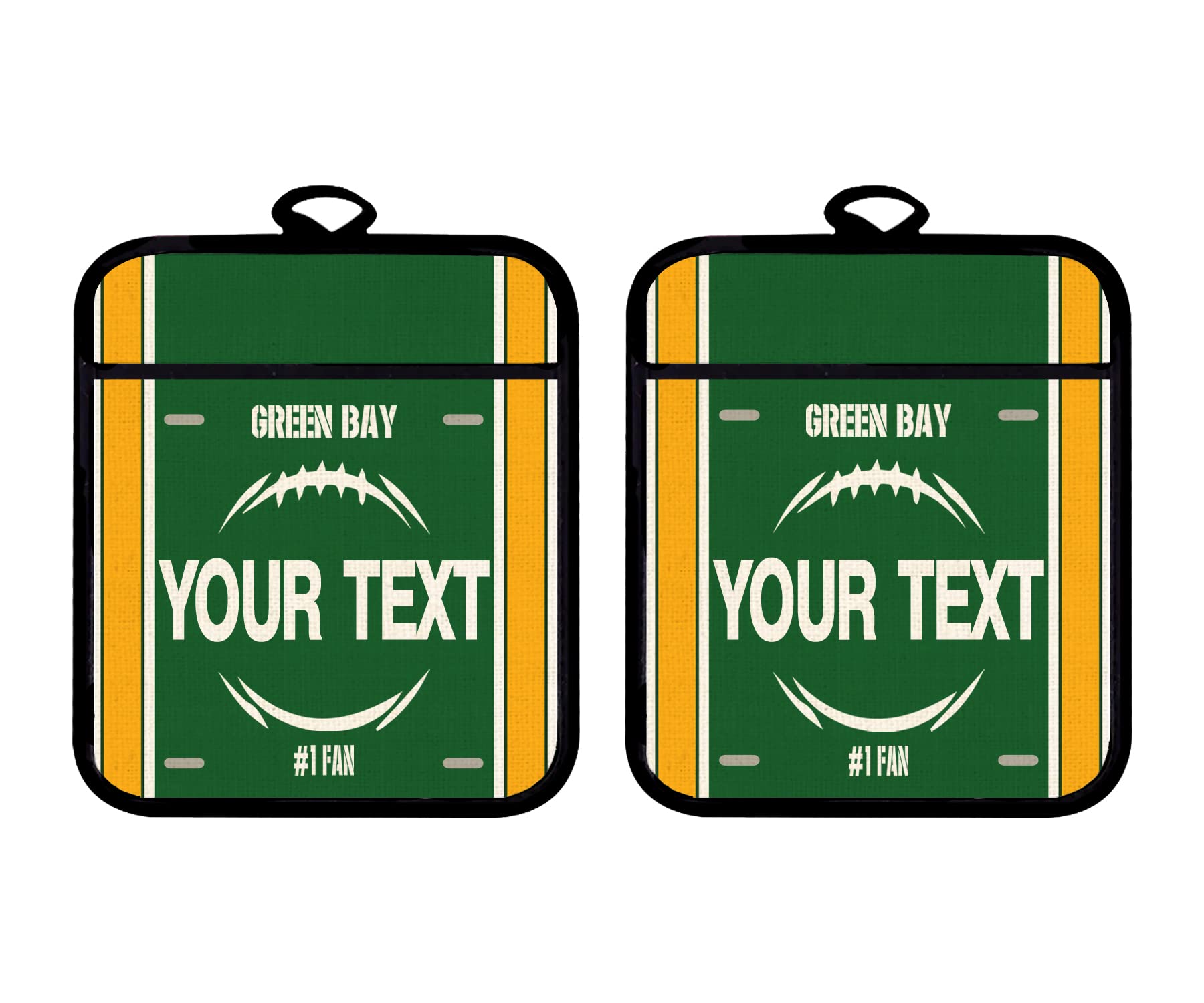 Bleu Reign Oven Mitt and Potholder Set Personalized Custom Name Football Team Green Bay Linen