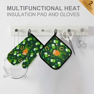 ST Clover Beer Oven Mitts & Pot Holders Set Saint Patrick's Day Kitchen Decor Heat Resistant Gloves PotHolders Pad 2Pcs Microwave Gloves for Baking Cooking Grilling BBQ Home Decor