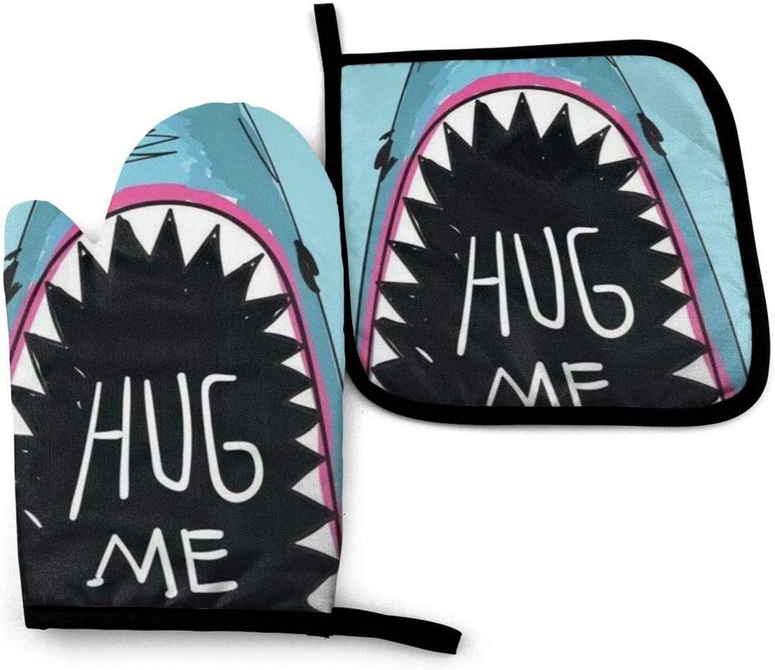 Shark Mouth Hug Me Oven Mitts and Pot Holders Sets of 2,Resistant Hot Pads,Flexible Cooking Oven Gloves for Microwave BBQ Cooking Baking Grilling