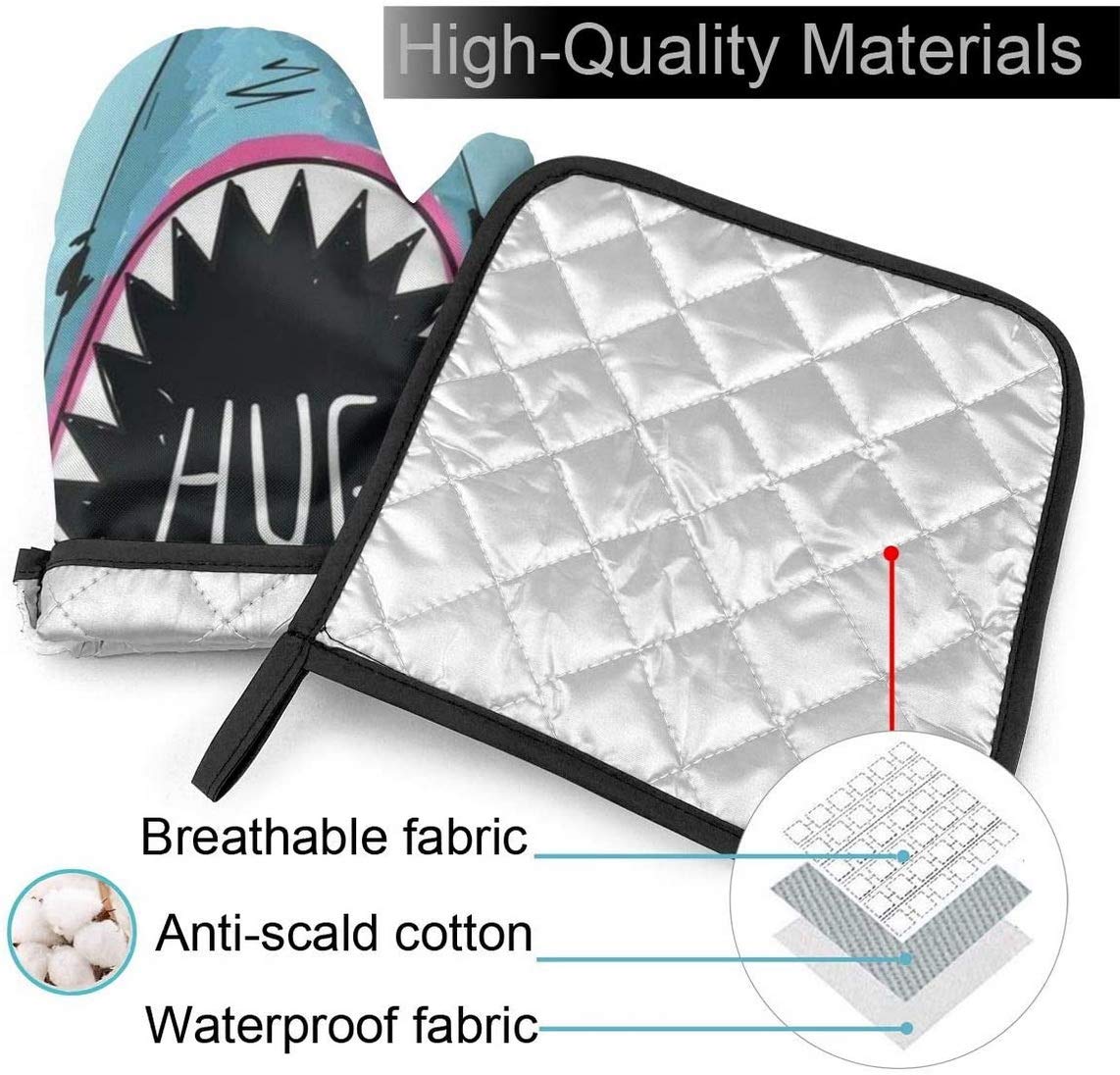 Shark Mouth Hug Me Oven Mitts and Pot Holders Sets of 2,Resistant Hot Pads,Flexible Cooking Oven Gloves for Microwave BBQ Cooking Baking Grilling