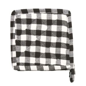 Heat Resistant Pot Holders 100% Cotton Everyday Quality Kitchen Cooking Dual-Function Hot Pad/Pot Holder- Square- Size 7" x 7" - Buffalo Plaid Pattern (Black/White) - { Pack of 5 }
