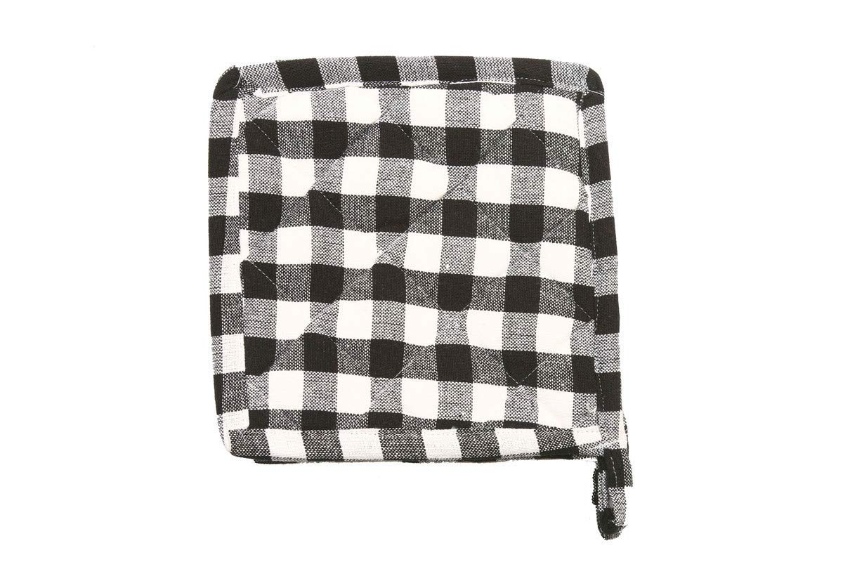 Heat Resistant Pot Holders 100% Cotton Everyday Quality Kitchen Cooking Dual-Function Hot Pad/Pot Holder- Square- Size 7" x 7" - Buffalo Plaid Pattern (Black/White) - { Pack of 5 }