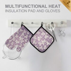 480F Heat Resistant Oven Mitts and Pot Holders Lilac Abstract Flower Soft Cotton Lining Gloves for Cooking, Baking, Microwave, BBQ, Kitchen