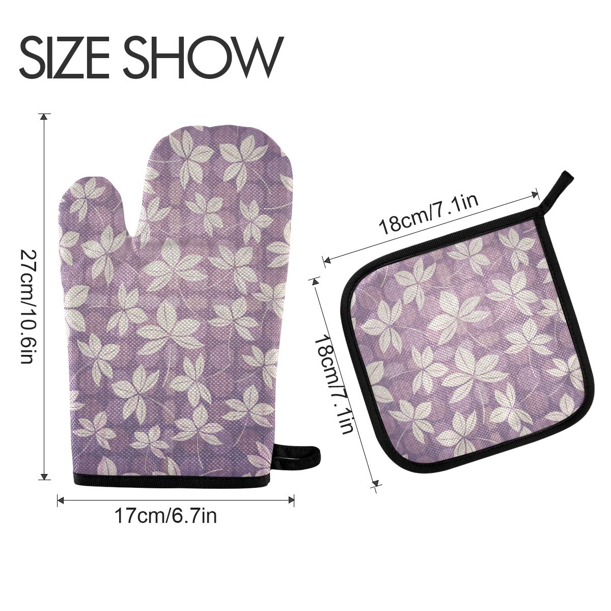 480F Heat Resistant Oven Mitts and Pot Holders Lilac Abstract Flower Soft Cotton Lining Gloves for Cooking, Baking, Microwave, BBQ, Kitchen