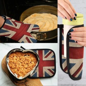 ZZKKO London Union Jack Oven Mitts and Potholder Set Heat Resistant Kitchen Counter Safe Mats Oven Gloves Non-Slip Grip for BBQ Grill Baking Cooking Oven Microwave to Protect Hands and Surfaces