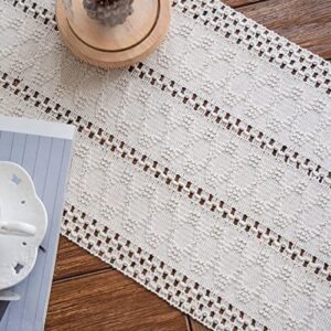 Alynsehom Macrame Table Runner Cream Beige Boho Table Runner with Tassels Hand Woven Cotton Table Runner Rustic Farmhouse Table Runner for Bohemian Kitchen Dining Table(12x95in)