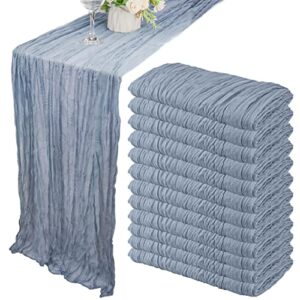 12 pack 10ft cheesecloth table runner 35x120 inch boho gauze table runner rustic cheese cloth long table runner romantic table runner for wedding bridal shower birthday party table decor (dusty blue)