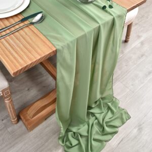 DOLOPL 10PCS Sage Green Chiffon Table Runner 10ft Wedding Table Runner,29x120 Gauze Table Runner,Rustic Sheer Table Decor for Romantic Bridal Shower, Baby Shower, Birthday Party Cake Table