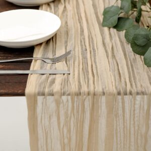 dolopl beige cheesecloth table runner 13.3ft boho gauze cheese cloth table runner rustic sheer runner 160inch long for wedding bridal baby shower birthday party cake table decorations