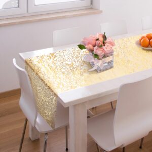 3 Pieces Gold Table Runner Metallic Glitter Table Cloths Runner Metallic Table Runner Roll Rectangle Polyester Wedding Table Decor for Centerpieces Birthday Wedding Home Table Decor(12 x 108 Inch)