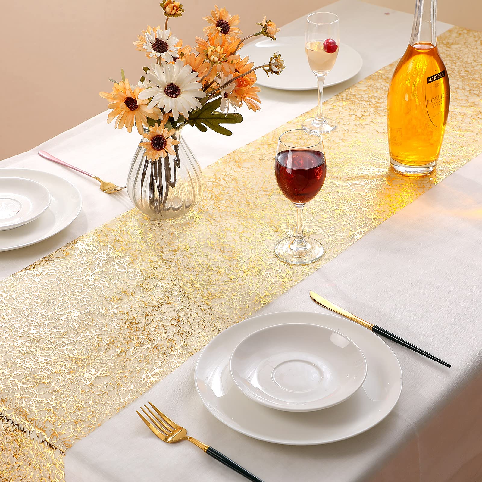 3 Pieces Gold Table Runner Metallic Glitter Table Cloths Runner Metallic Table Runner Roll Rectangle Polyester Wedding Table Decor for Centerpieces Birthday Wedding Home Table Decor(12 x 108 Inch)