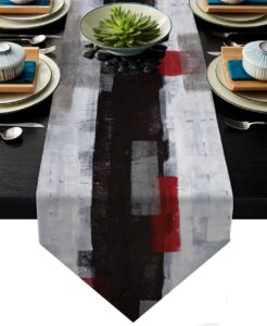 modern burlap table runner,abstract red and black art table runners for table dresser runner farmhouse style for dinner party holidays home decoration (red and black, 13"x 71")