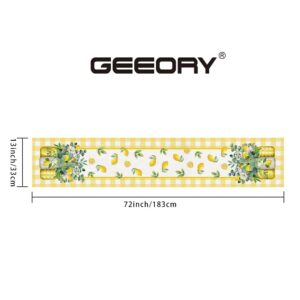 GEEORY Yellow Buffalo Check Summer Table Runner 72 Inch, Lemon Vase Spring Farmhouse Rustic Holiday Runners Kitchen Dining Table Decoration for Indoor Outdoor Dinner Party Décor GT073