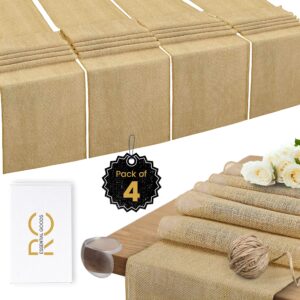 burlap table runners-set of 4 | rustic table runner for a cozy and chic table, tan table runner for farmhouse dining placemats - 12x84 inches - home decor for wedding, parties, baby shower