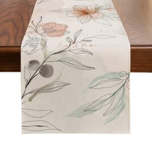 arbinson watercolor floral spring table runner 13 x 72 inch, art flowers summer seasonal holiday kitchen dining coffee table decoration for home indoor outdoor party wedding (pink/flowers, 13" x 72")