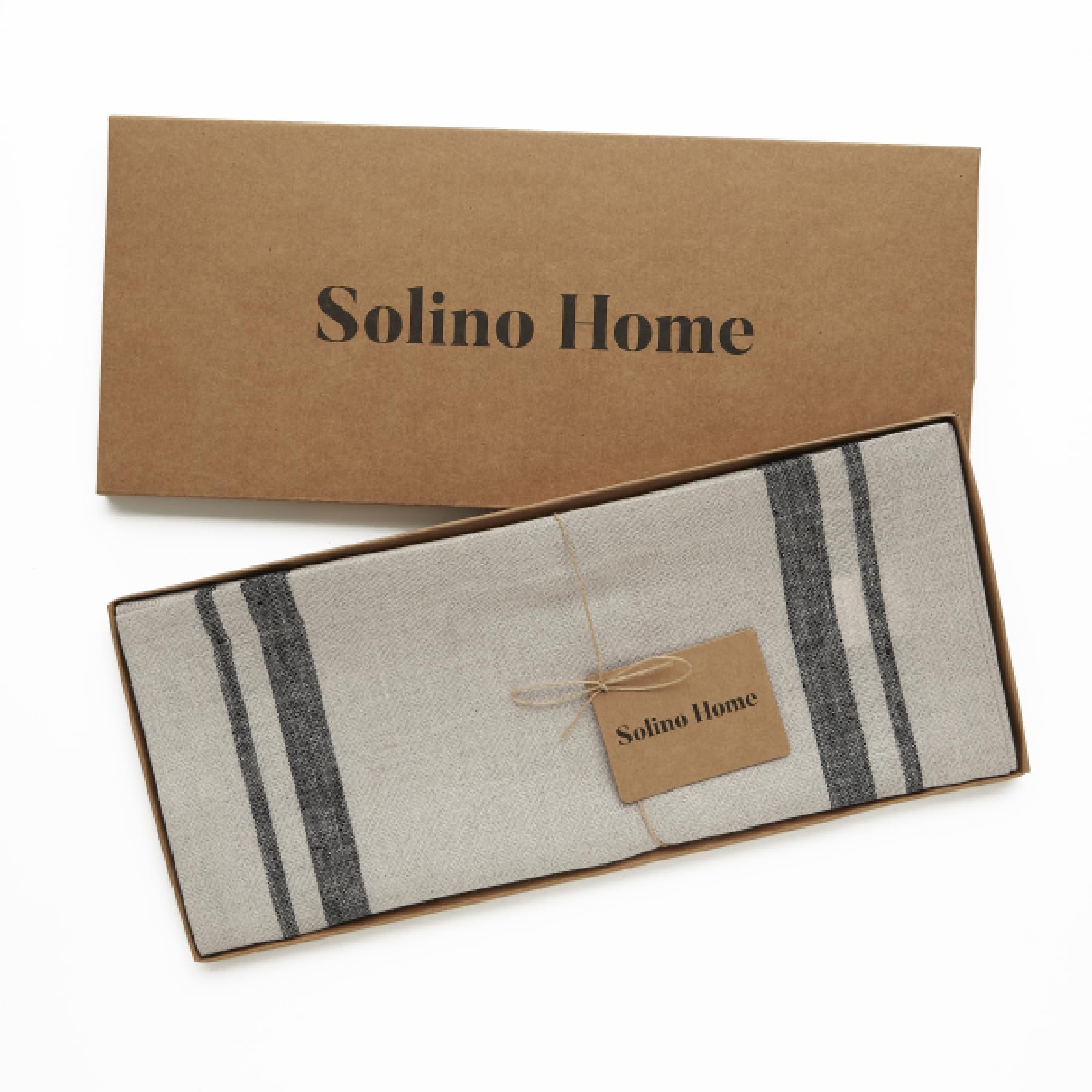 Solino Home French Stripe Linen Table Runner 36 inches – 100% Pure Linen 14 x 36 Inch Table Runner, Black and Natural – Small Coffee Farmhouse Table Runner for Indoor, Outdoor