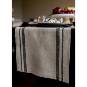 Solino Home French Stripe Linen Table Runner 36 inches – 100% Pure Linen 14 x 36 Inch Table Runner, Black and Natural – Small Coffee Farmhouse Table Runner for Indoor, Outdoor