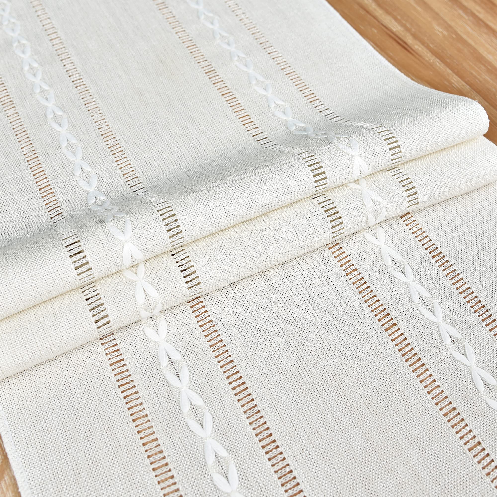 Farmhouse Rustic Table Runner Braided Stripe Table Runners Embroidered Table Decorations for Kitchen Living Room Dining Holiday and Party Ivory 13x36 Inch