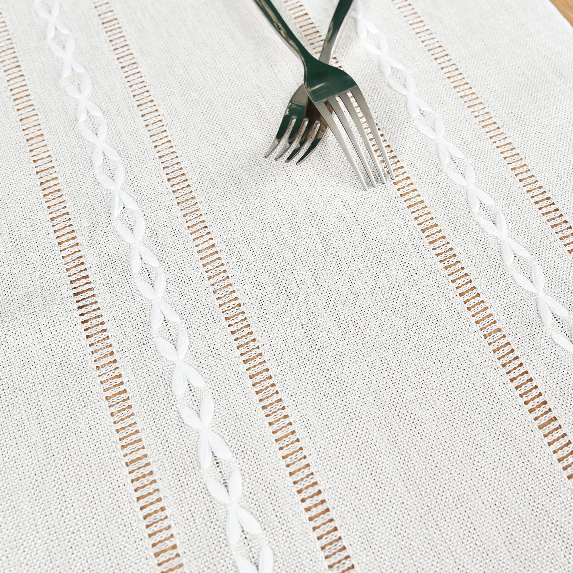 Farmhouse Rustic Table Runner Braided Stripe Table Runners Embroidered Table Decorations for Kitchen Living Room Dining Holiday and Party Ivory 13x36 Inch