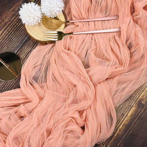 6 Pack 10Ft Blush Cheesecloth Table Runner 29''x120'' Gauze Semi-Sheer Table Runner Rustic Cheesecloth Table Cloth for Romantic Wedding Party Bridal Shower Birthday Dinner Boho Table Decor