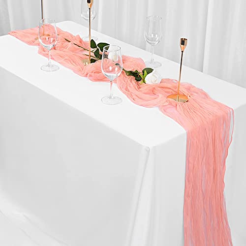 6 Pack 10Ft Blush Cheesecloth Table Runner 29''x120'' Gauze Semi-Sheer Table Runner Rustic Cheesecloth Table Cloth for Romantic Wedding Party Bridal Shower Birthday Dinner Boho Table Decor