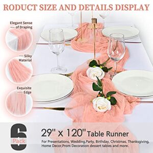 6 Pack 10Ft Blush Cheesecloth Table Runner 29''x120'' Gauze Semi-Sheer Table Runner Rustic Cheesecloth Table Cloth for Romantic Wedding Party Bridal Shower Birthday Dinner Boho Table Decor