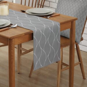 Flouky Kitchen Table Runner for Farmhouse Party Holiday Dinnner,Washable Coffee Table Runners 13x90 inch Long, Gray Wave Geometric Abstract Pattern Table Runner Dresser Scarves Dining Table Decor