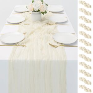12 pack cream cheesecloth table runner 35x120 inch cheese cloth gauze table runner rustic boho table runner 10ft long table runner for wedding arch baby shower birthday bridal party table decor