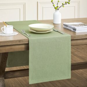 zeemart basic linen style table runner, 14 x 48 inch sage green, rustic farmhouse green table runners 48 inches long, everyday polyester table runner - machine washable & easy care