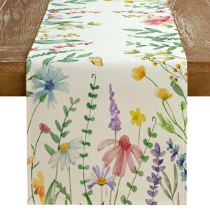 geeory spring table runner 13x108 inch watercolor wild flower farmhouse rustic holiday kitchen dining table decoration for indoor outdoor dinner party décor gt004
