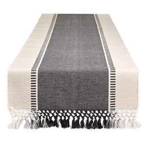 dii dobby stripe woven table runner, 13x108 (13x113.5, fringe included), mineral gray