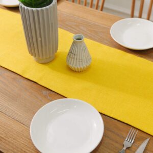 2 Piece Fabric in 1 Dining Table Runner 12 x 36 inches Living Room Dinner Wedding Birthday Party Burlap Rustic Table Runner, Yellow